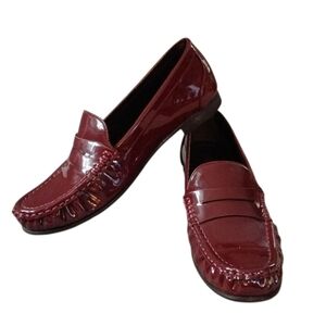Zara Burgundy Patent Leather Loafers Size 6